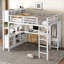 Grand lit mezzanine multi-fonctions avec rangement, structure moderne en métal blanc avec garde-robe et bureau en L