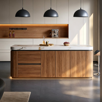 Mid-Century Kitchen Island with Marble Top, Spacious Storage and Fully Assembled Design