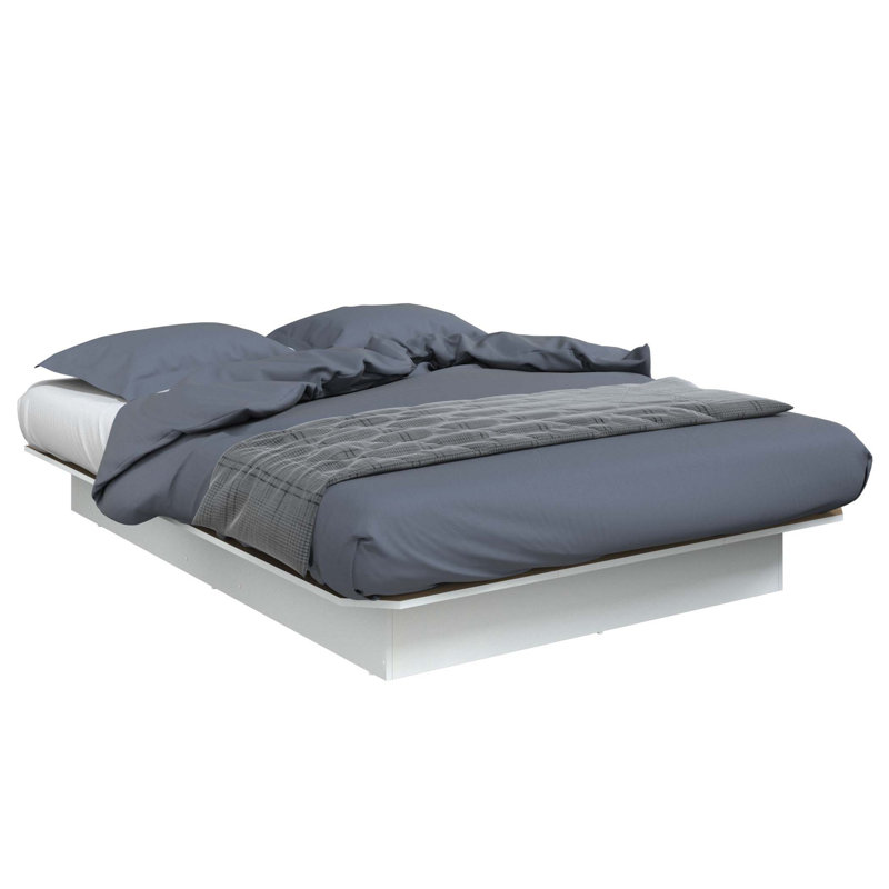 Lit plateforme Suad - Assemblage facile, aucun sommier requis, Blanc, Grand lit