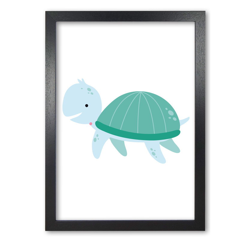 Children's Animals, Turtle Fine - Print, 30 cm H x 21 cm W x 5 cm D, Black Grain Frame