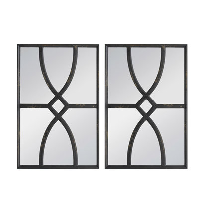 16" X 23" Rectangular  Wooden Wall Mirror With Antique Black Frame, Vertical Or Horizontal Home Decor For Living Room, Set Of 2