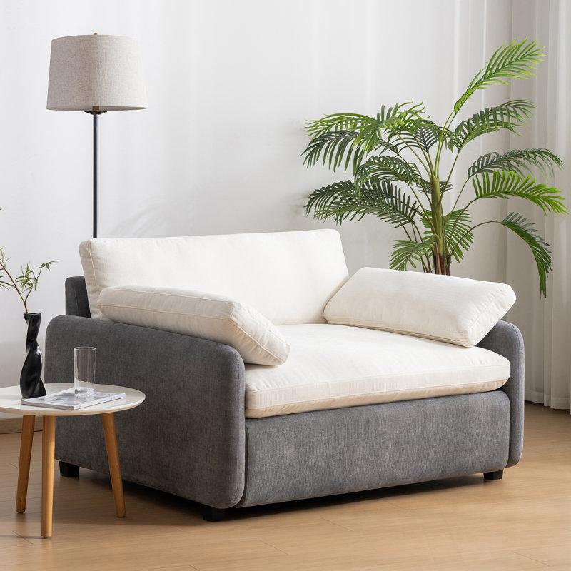 Canapé simple en chenille avec 2 coussins, Crème/gris