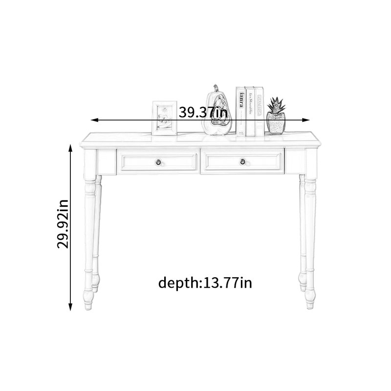 Bureau de 13,77 pouces de profondeur American-style, H 29,92 po x l 39,37 po x P 13,77 po, Blanc