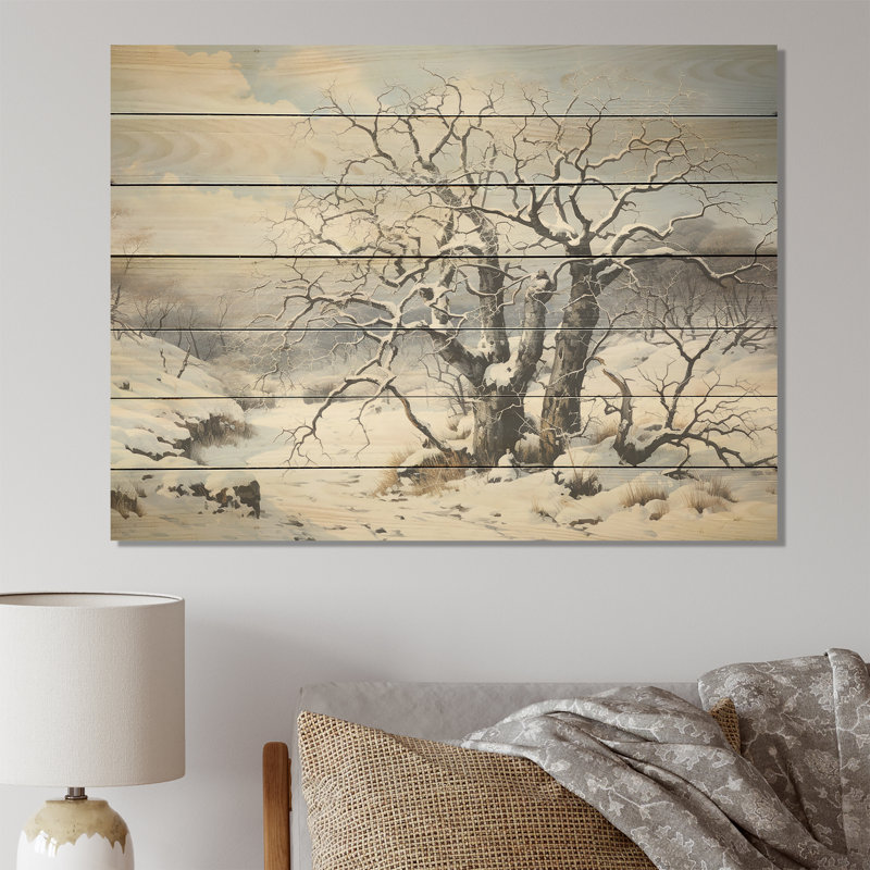Sycomore Winters Tree I - Sycomore arboricole sur bois, H 10 po x l 20 po