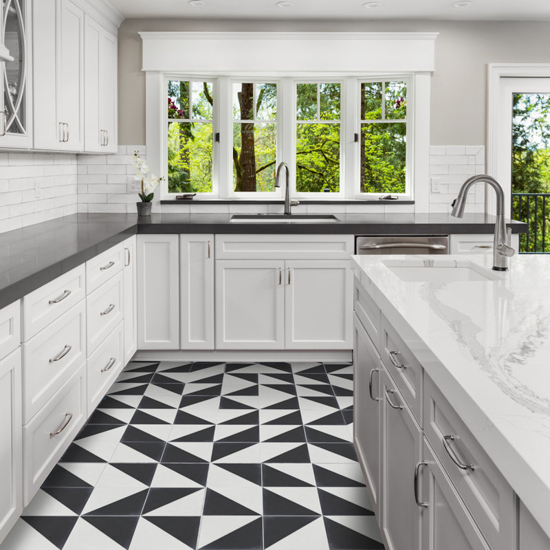 Man Overboard 8" x 8" Cement Wall & Floor Tile, Black & White