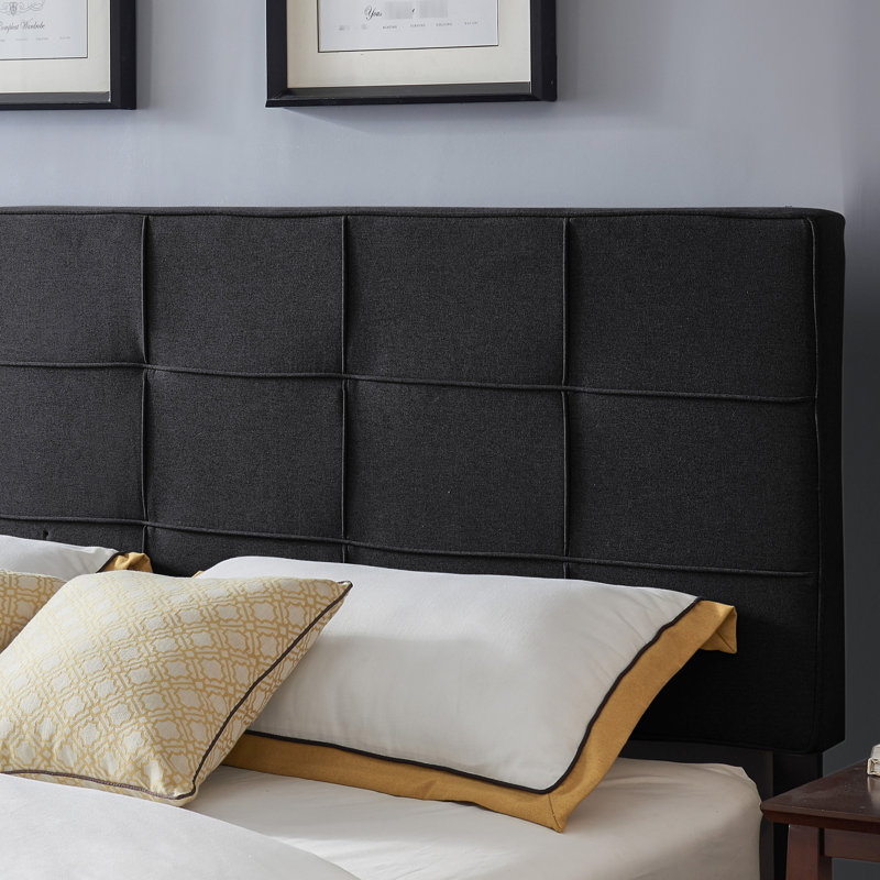 Contemporary Fabric Headboard For King With Adjustable Tufting Black Waffle Sized Bed Modern Look, Black