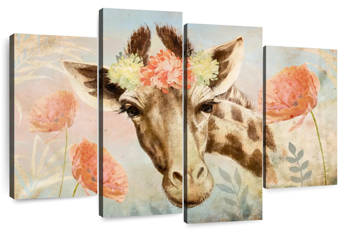 Spring Giraffe Ebern Designs Brampt Giraffe Spring Floral | Wayfair