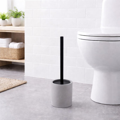 Concrete Cement Toilet Bowl Brush with Holder, Durable Bathroom Accessory Set
