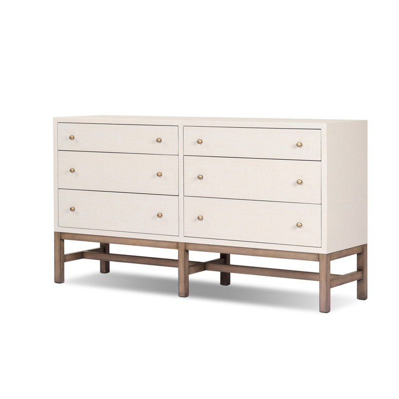 Fiona 6 Drawer Dresser - Black Raffia, Ivory Painted Raffia