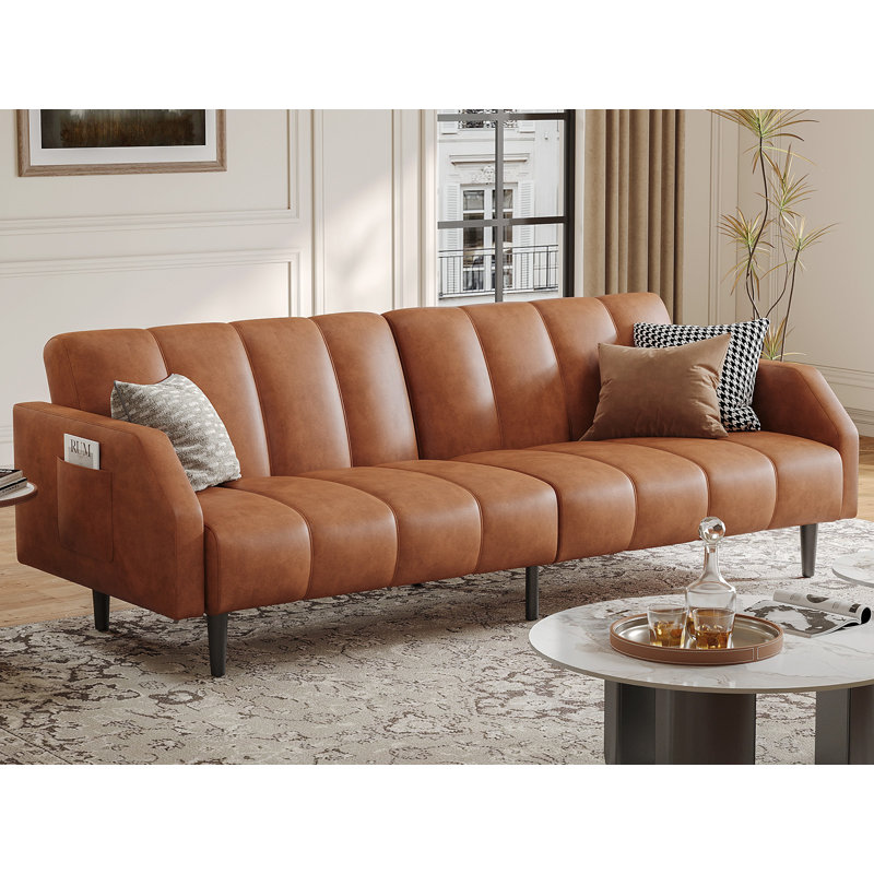 Fabry 77.56" Faux Leather Convertible Sofa
