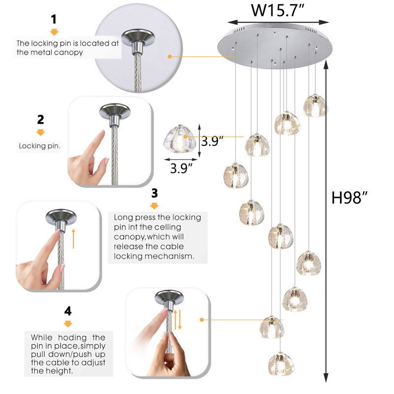 10-light High Ceiling Chandelier With Crystal Drops