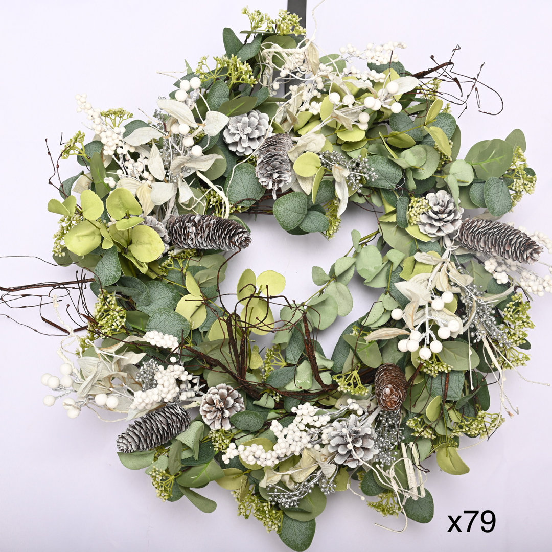 26" Faux Eucalyptus Berry Pinecone Winter Christmas Wreath for Front Door The Holiday Aisle®