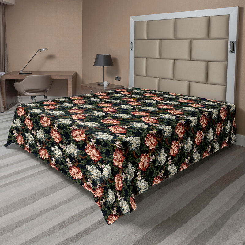 Ambesonne drap plat floral fleurs de la jungle gothique rétro gris anthracite