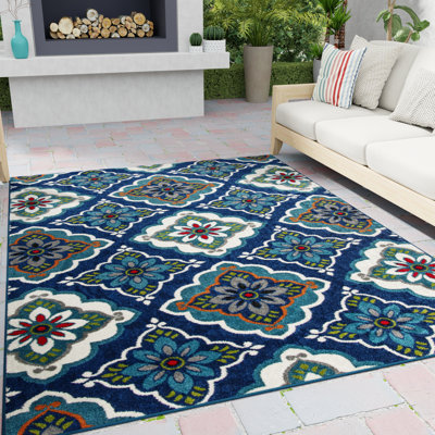 Tapis d'intérieur / extérieur bleu / vert / crème touffeté à la machine Hecht
