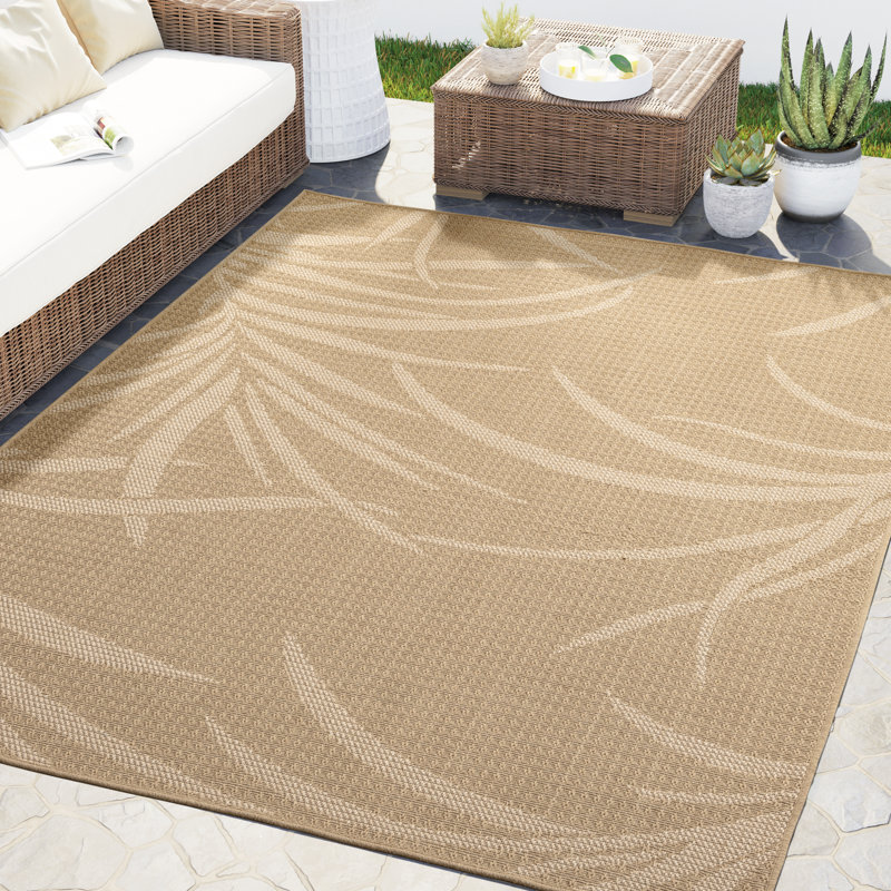 Abani Rugs Magdaleno PAT120A Outdoor Tropical Leaf Cream Beige Area Rug, Rectangle 7'8" x 10'9"