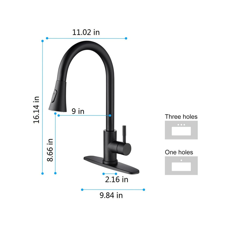 Robinet de cuisine avec douchette extractible, Noir mat