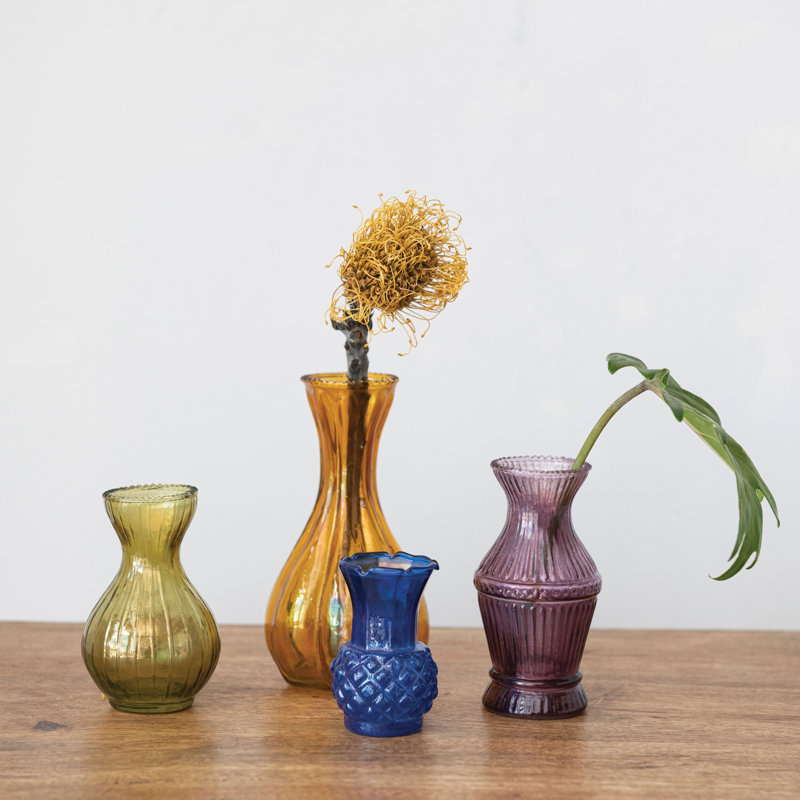 Various Debossed Glass Bud Vases