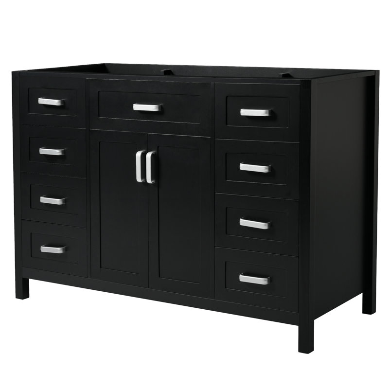 Meuble-lavabo 47 po sans lavabo, armoire seulement, 2 portes et 8 tiroirs, système de fermeture en douceur, design classique, noir