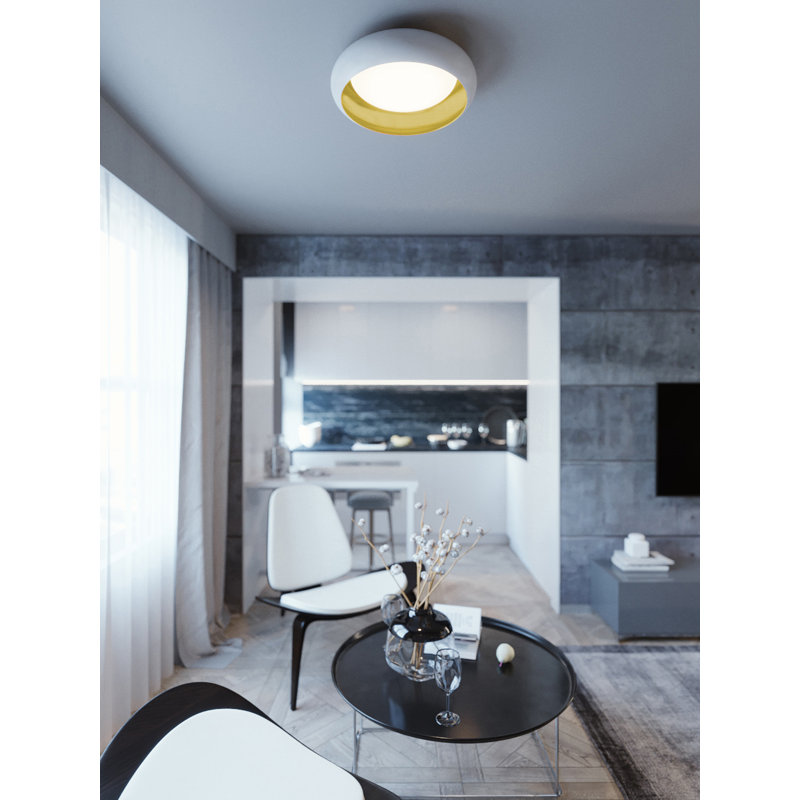 Zairah LED Flush Mount, White/Gold, White/Gold, 4.7" H x 19" W x 4.7" D