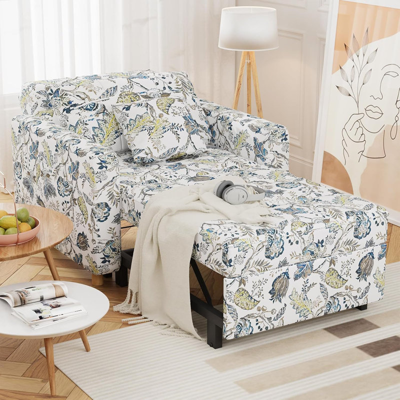 Emma-Leigh 1 Seater Fabric Accent Chairs Bed, Blue/Green Floral Linen
