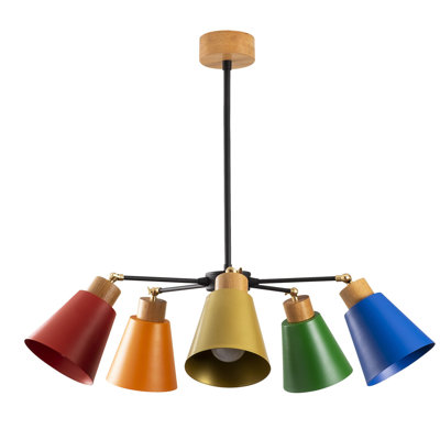 Lustre moderne pour enfants et jeunes espaces, structure en métal avec base en bois, 22,8 po de diamètre x 26,8 po de hauteur | 5 x douilles E27 (40 W maximum) | Conception élégante et originale, idéale pour les chambres de bébé et d'enfant, indice de protection IP20