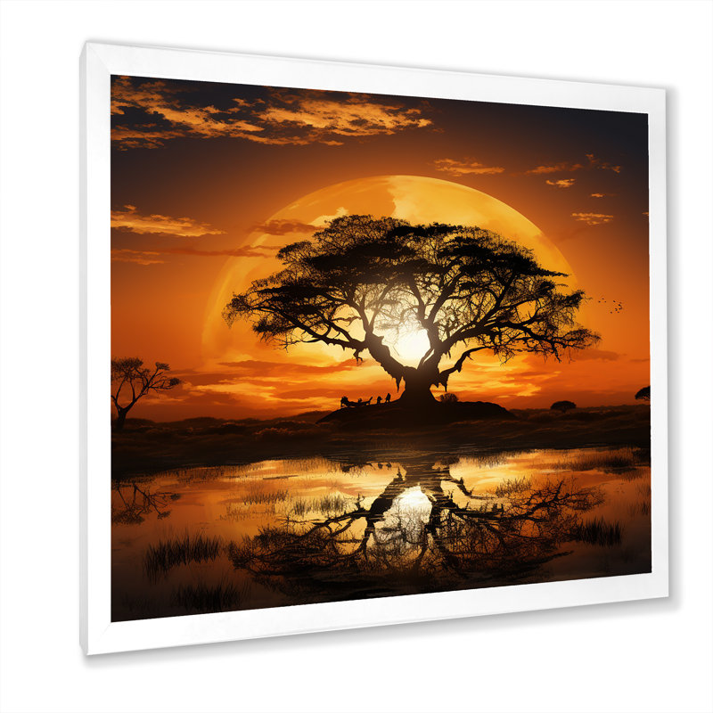 Arbre africain harmonieux 2 - art mural arbre, Blanc, H 30 po x l 30 po
