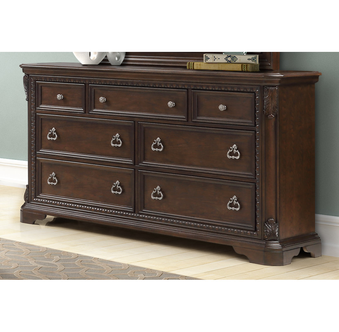 Grothe 70'' W 7 - Drawer Dresser with Mirror Fleur De Lis Living
