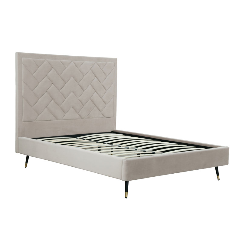 Lit plateforme tapissier en velours d'eucalyptus Crosby, Grand, Beige