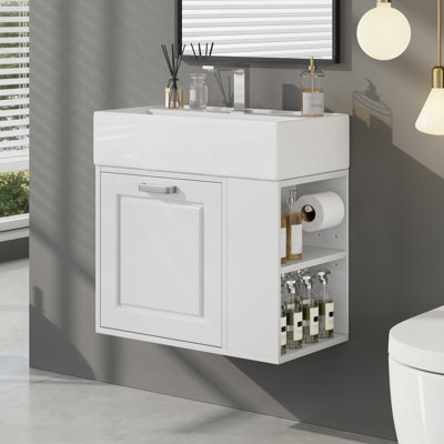 Bathroom Vanity with Sink, Wall Mounted Floating Cabinet, One big Drawer, Adjustable Shelf