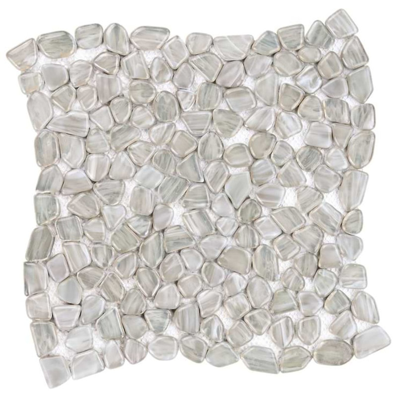 Komorebi 12x12 Pebble Polished Glass Mosaic Tile, Mineral Ice Gray