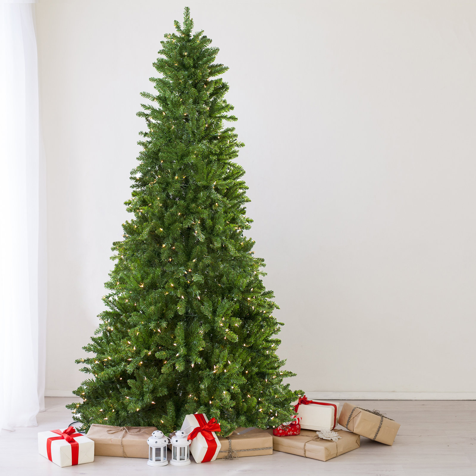 Slim 9' Pre-Lit Pine Christmas Tree, 7.5' H