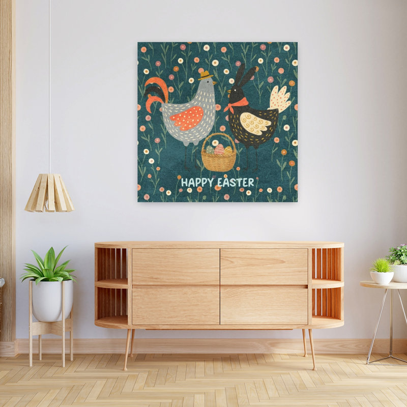 Reproduction d'art de Pâques, fleur de lapin et lapin, forêt, art mural, 36" H x 36" W