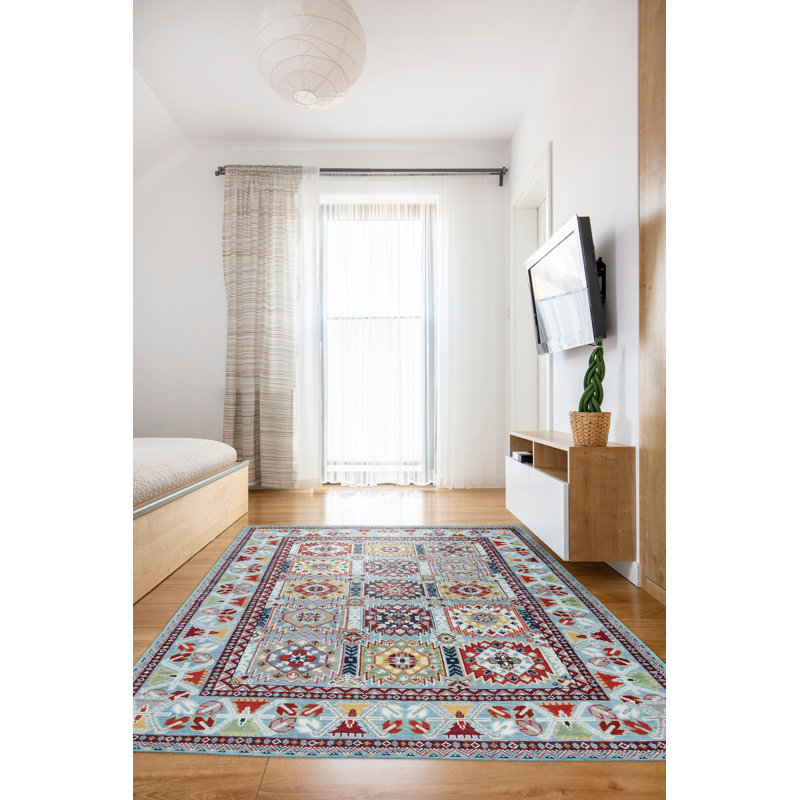 Tapis bleu en laine noué à la main Ehret