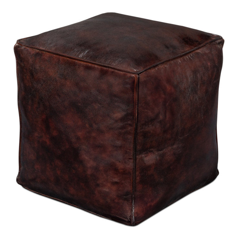 Square Ottoman, Chocolate Genuine Leather