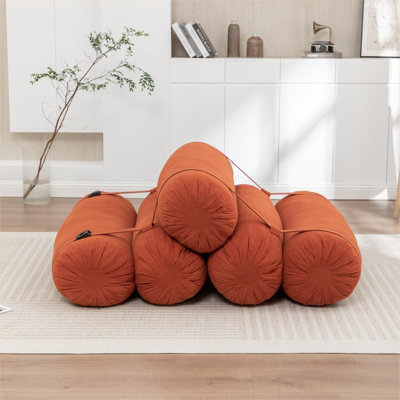 2-Seat Adjustable Bean Bag Sofa, Indoor Living Room and Bedroom Leisure Orange-Toned Corduroy Multi-Configuration Lazy Floor Sofa