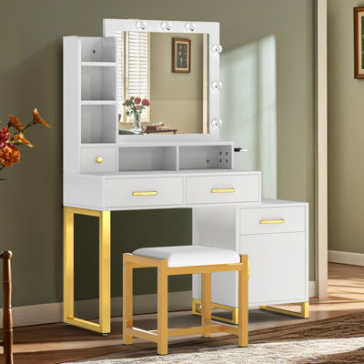 Azusena 53'' Vanity Built-In Outlets with Lighted Mirror