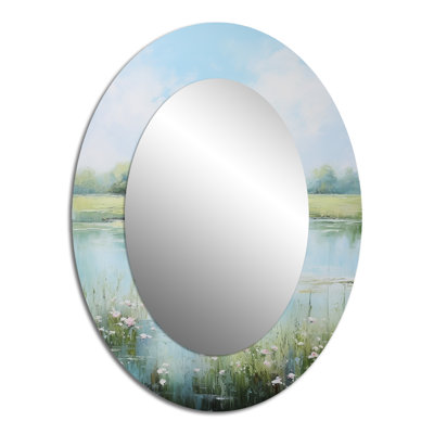 Meadow Tranquil Waters I - Landscapes Oval Decorative Mirror On Metal