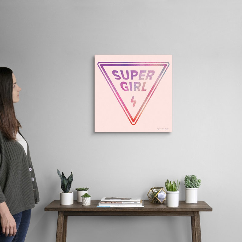 Art textuel sur toile, "Super Girl" par Seven is design, Toile tendue, H 20 po x l 20 po x P 1,25 po