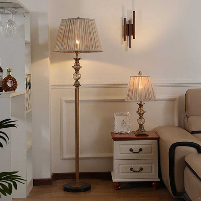 Lampe sur pied en tissu de style américain et cristal K9, alliage de zinc et marbre