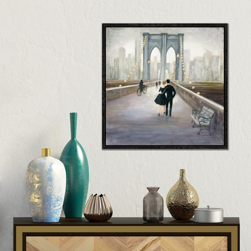 Bridge To New York by Julia Purinton - Wrapped Canvas Painting, Black Floater Framed, 45.72 cm H x 45.72 cm W