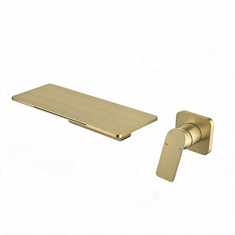 Robinet de lavabo de salle de bain en laiton doré avec poignée simple et installation murale, Gold, Single