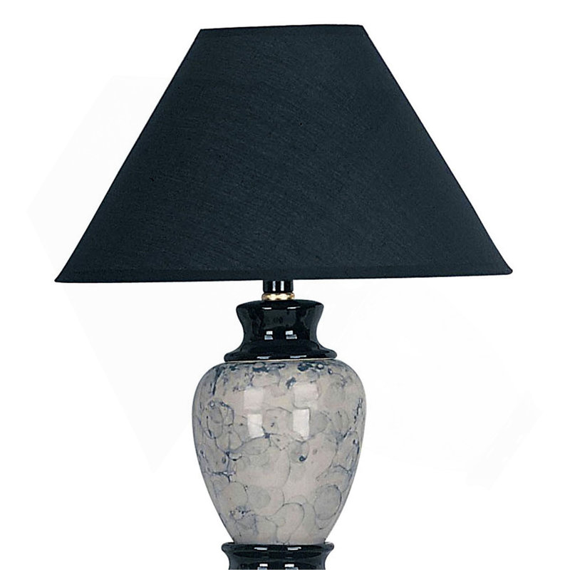 Lampe de table haute 13 po en céramique, en forme d'urne avec finition noire, abat-jour en lin
