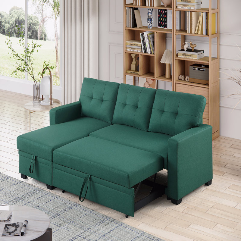 Canapé modulaire convertible rembourré avec méridienne coulissante, Lin beige, Orienté à gauche (vu de face)
