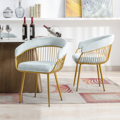 Modern Mid Century Dining Chair, Upholstered Velvet Dining Room Chairs with Metal Legs for Makeup/Living Room