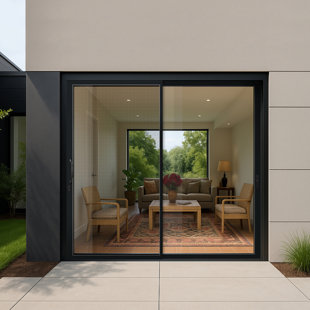 Matte Black Aluminum Sliding Patio Door with Double-Pane Tempered Glass,Low-E glass, Screen, and Lockset