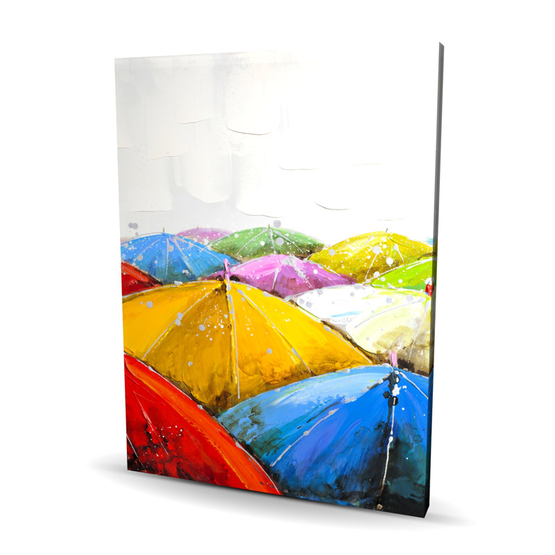 Parasols colorés sous la pluie - décor de toile jaune