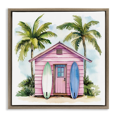 Surf Shack Under Palms Floating Frame, design by Petal Prints Design