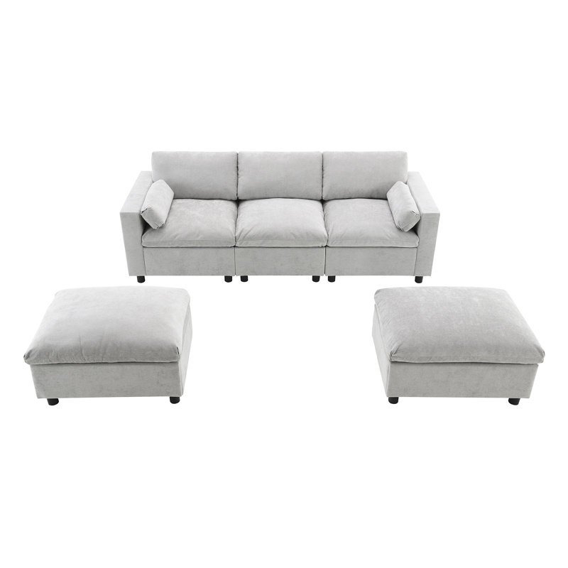 [VIDEO]86.5'' Chenille Modular Sectional Sofa With Storage Pockets, Medium Gray Chenille