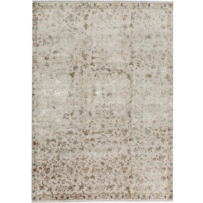 Hand-Knotted High-Quality Cream and Gray Area Rug