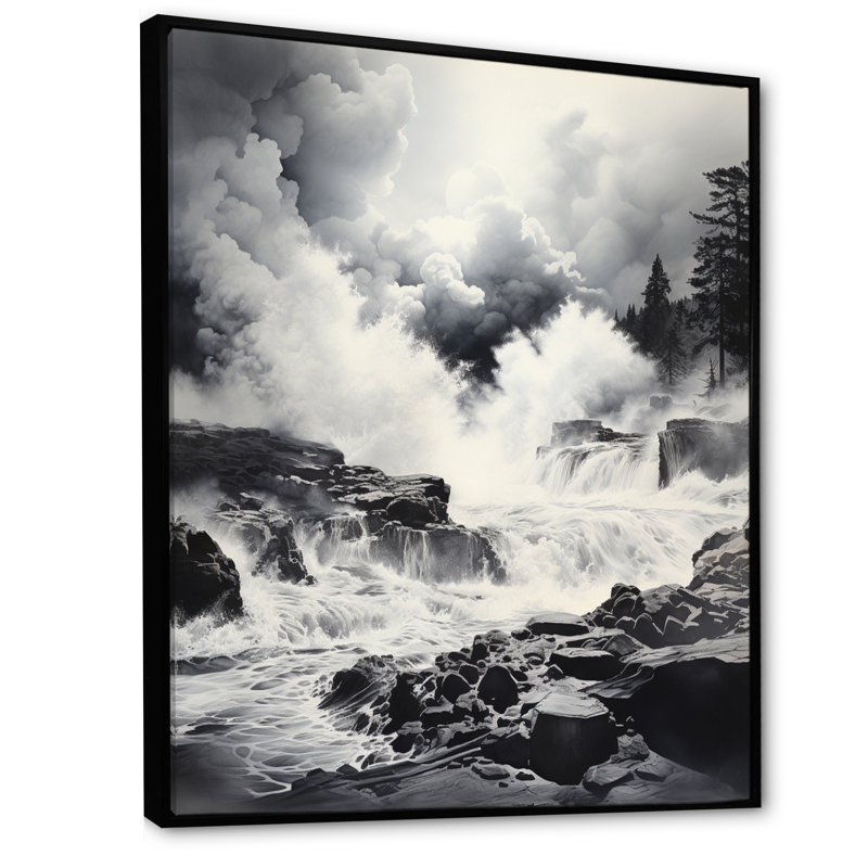 Souffle de geyser gris - Décoration murale paysage et nature, Cadre flottant noir, H 40 po x l 30 po x P 1,5 po